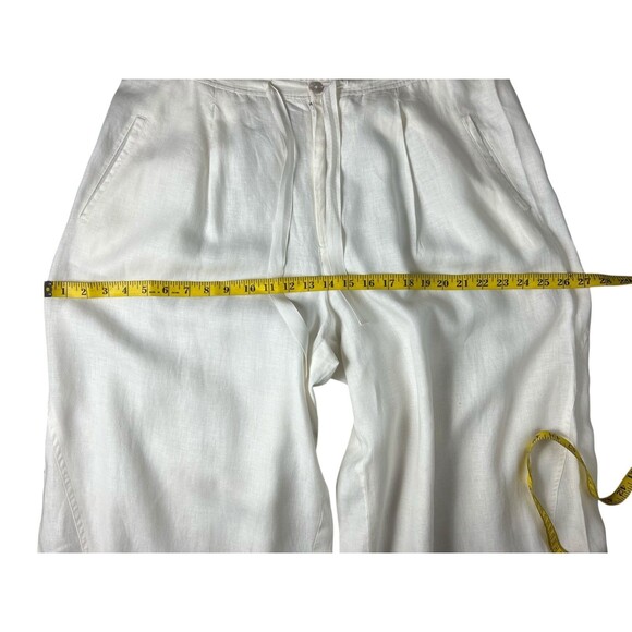 Debra DeRoo Wht Pleated Super Wide Leg Linen Pant Size L Beachy Breezy Flowy - Picture 4 of 13